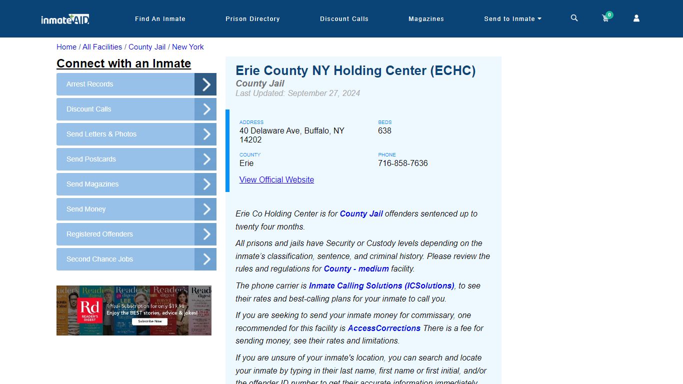 Erie County NY Holding Center (ECHC) - Inmate Locator