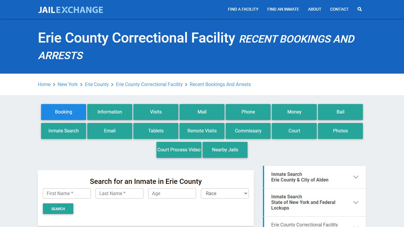 Erie County Correctional Facility Recent Bookings And Arrests